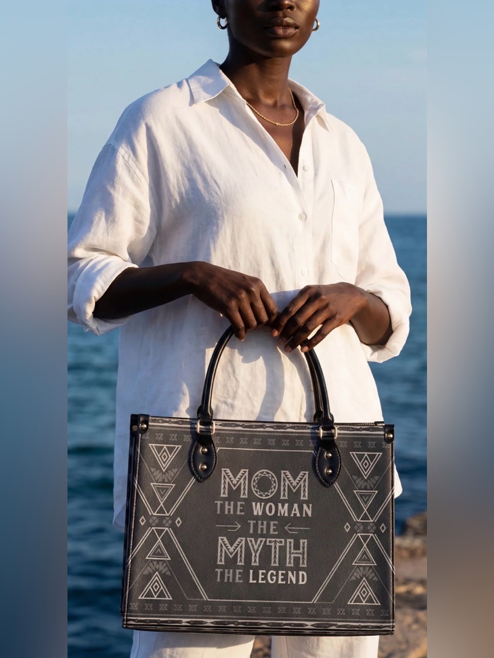 Afroyla Black Graphic Tote Bag - "Mom The Woman The Myth"